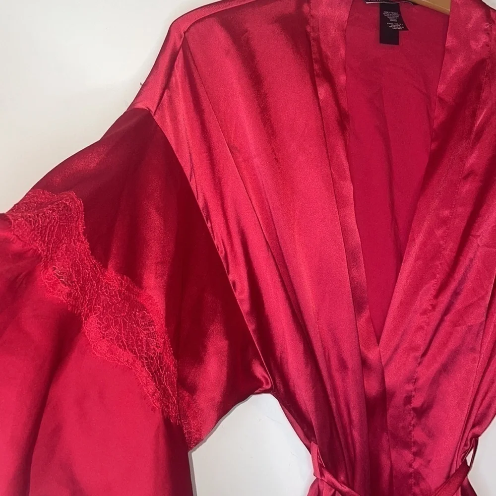 Rare Victorias Secret Red Satin Ruffle Flounce Bell Sleeves Kimono Robe XS/S
